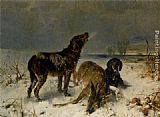 Two Hunting Dogs with Their Catch by Friedrich Otto Gebler